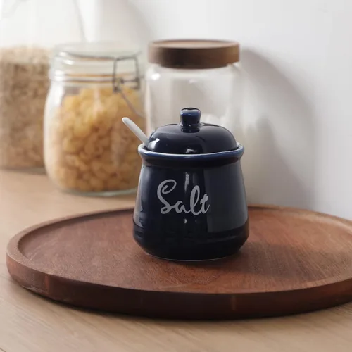 Miniatura 8 de Farmhouse - Sal de porcelana con tapa y cuchara, 12 onzas, fácil de limpiar (azul marino)