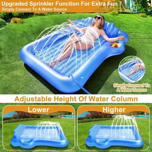 Miniatura 2 de TURNMEON Flotador inflable para tumbona de bronceado con aspersor, flotador grande de 71 x 47 pulgadas para adultos con respaldo, taza y soporte