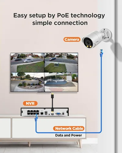 Miniatura 2 de Sistema de cámara de seguridad PoE, 4 cámaras IP con cable de 5 MP con cable para el hogar, micrófono integrado, detección de vehículos humanos