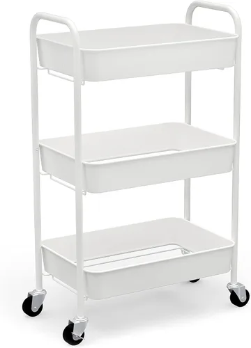 Miniatura 12 de CAXXA Organizador de almacenamiento de metal con ruedas de 3 niveles, carrito de utilidad móvil, carrito de cocina con ruedas giratorias