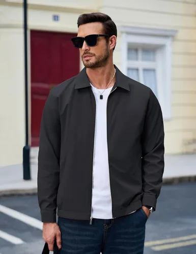 Miniatura 2 de MAGCOMSEN Chaquetas Ligeras para Hombre con Cremallera Completa Abrigo Ligero Chaqueta de Cuello Extendido Chaqueta Cortavientos Casual