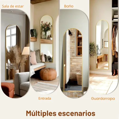 Miniatura 6 de TRAHOME - Espejo arqueado de longitud completa, de 56 x 15 pulgadas, espejo de cuerpo completo para colocar de pie en la pared, con marco de Dorado