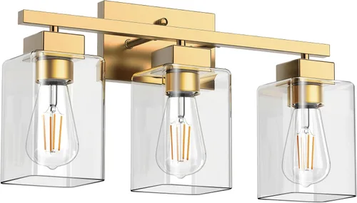 Miniatura 2 de PARTPHONER Lámparas de baño de 3 luces, luces de tocador modernas de oro cepillado, accesorios de iluminación de baño sobre el espejo, apliques