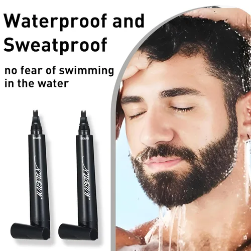 Miniatura 4 de 2 lápices de barba para hombres, a prueba de sudor, resistente al agua, de larga duración y acabado natural, con forma de reparación de bigote Negro