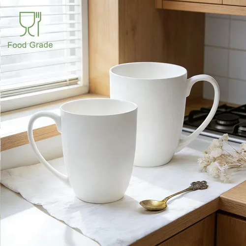Miniatura 6 de Tazas de Café Blancas de Porcelana Fina de Hueso en Juego de 2, Tazas de Té de 11 Oz con Mango Grande, Tazas de Café de Cerámica Ligeras, Tazas