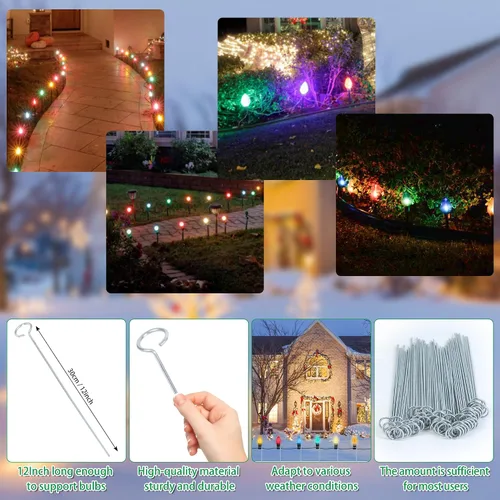 Miniatura 4 de 60 Piezas Estacas de Luz de Navidad de 12 Pulgadas Estacas de Luz de Metal para Luces de Navidad Patio Césped Estacas de Luz para C7 y C9 Estacas