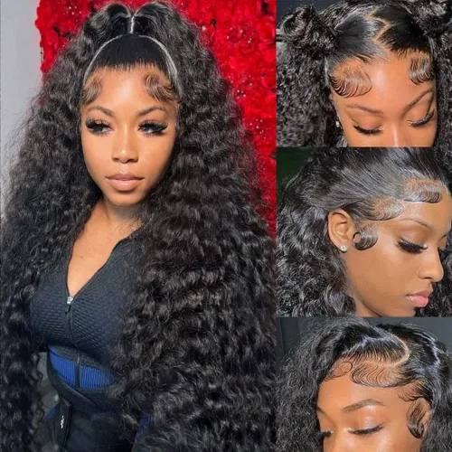 Miniatura 8 de 13x4 Deep Wave Lace Front Wigs Human Hair Pre Plucked 200 Density HD Transparent Lace Front Wigs Human Hair with Baby Hair Deep Curly Wigs Human