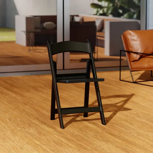 Miniatura 2 de Juego de 4 sillas plegables de resina negra con asiento de listones