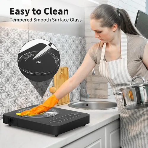 Miniatura 9 de VBGK - Cocina eléctrica de un solo quemador, estufa eléctrica de 110 V y 1800 W con control táctil LED, 10 niveles de potencia, temporizador de 4 h