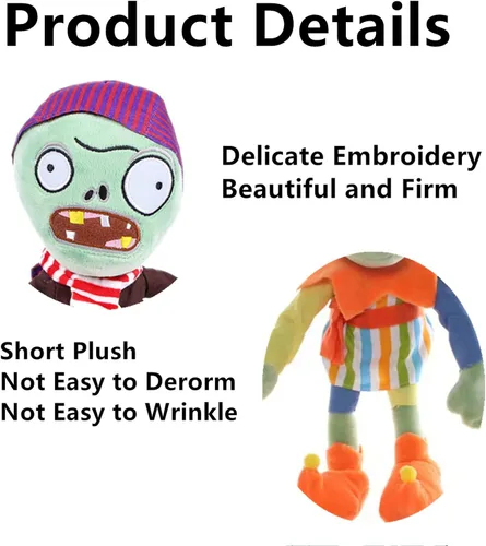 Miniatura 2 de Juego de 6 plantas y zombis de peluche de plantas y zombis, juguete Bonk Choy, 1 2 peluches suaves de peluche de muñeco pirata, muñeco de bufón