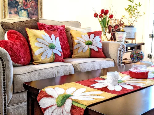 Miniatura 5 de Tache Home Fashion DB9046TR-13X48 - Camino de mesa con diseño de margaritas rojas y amarillas, color rojo y amarillo, 48 pulgadas