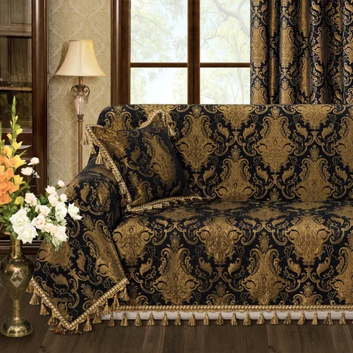 Miniatura 15 de Loom and Mill Fundas de sofá de lujo de tela jacquard, fundas para sofá, protector de muebles con borde de encaje y borlas hechas a mano