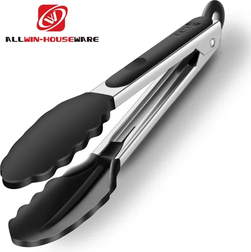 Miniatura 6 de Paquete de 2 pinzas de cocina negras, de silicona premium sin BPA, antiadherentes, acero inoxidable, para barbacoa, para cocinar, asar a la Negro