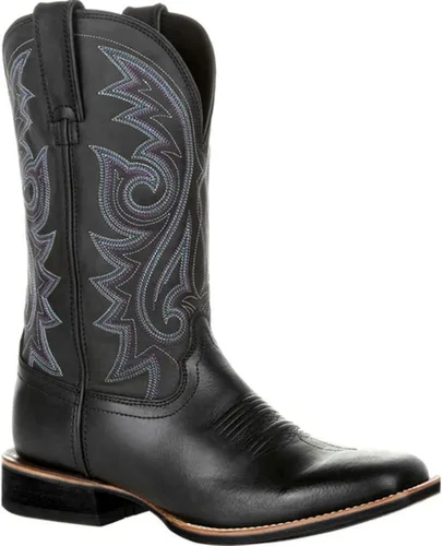 Miniatura 2 de Botas vaqueras marrones de cuero bordado de medio cilindro para hombre, tacón grueso de media pantorrilla, punta puntiaguda, botas vaqueras