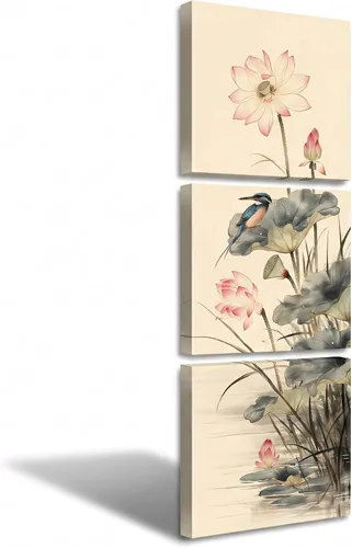 Miniatura 53 de Arte de Pared de Acuarela de Estilo Asiático Tradicional Chino Pájaro en Rama de Flor de Cerezo Roja Decoración Paisaje Floral Oriental Pintura