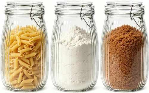 Miniatura 13 de ComSaf Recipientes de vidrio de 71 onzas con tapas herméticas de abrazadera (juego de 3), tarros grandes de fermentación y despensa de 2.1 L