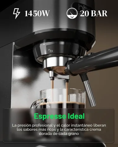Miniatura 2 de HBN Máquina de café expreso de 20 Bar con espumador de leche, cafetera compacta para café molido, cafetera de acero inoxidable con varilla de vapor