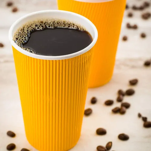 Miniatura 10 de Restaurantware 16 onzas Tazas de papel desechables con pared ondulada, 500 vasos de papel amarillo aislados con diseño de borde enrollado, tapas