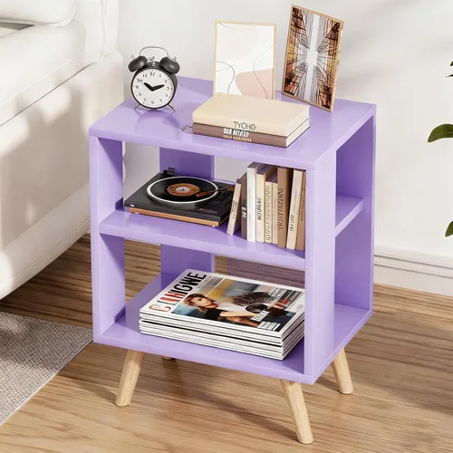 Miniatura 8 de Aenuert Mesita de noche azul para niños, mesa auxiliar moderna con almacenamiento abierto, mesa de noche de 2 niveles para espacio pequeño, sala