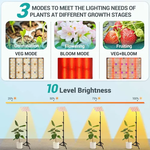 Miniatura 3 de DragonLight Luces LED de cultivo mejoradas con soporte, luz de crecimiento regulable de espectro completo con control remoto para invernadero