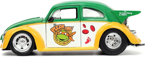 Miniatura 5 de Jada Teenage Mutant Ninja Turtles 1:24 1959 Volkswagen Drag Beetle - Coche fundido a presión y figura de Miguel Ángel de 2.75 pulgadas, juguetes