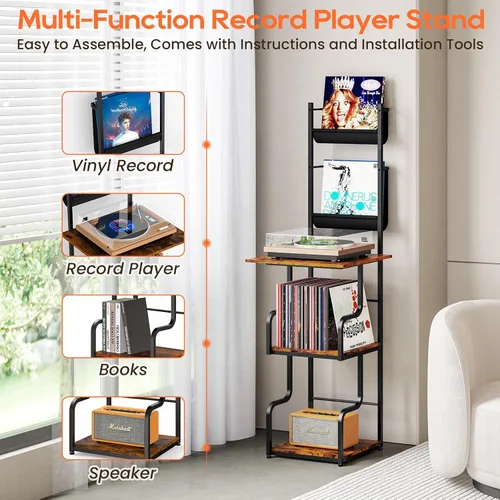 Miniatura 5 de TJ.MOREE Soporte de Reproductor de Discos con Almacenamiento de Vinilo, Mesa Alta para Reproductor de Discos con Soporte para Tocadiscos y Estante
