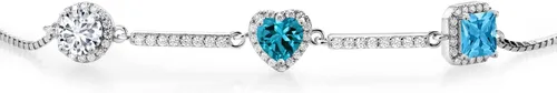 Miniatura 2 de Gem Stone King Keren Hanan - Pulsera de tenis de plata de ley 925 de moissanita 925 con diamantes cultivados en laboratorio, talla princesa, corazón