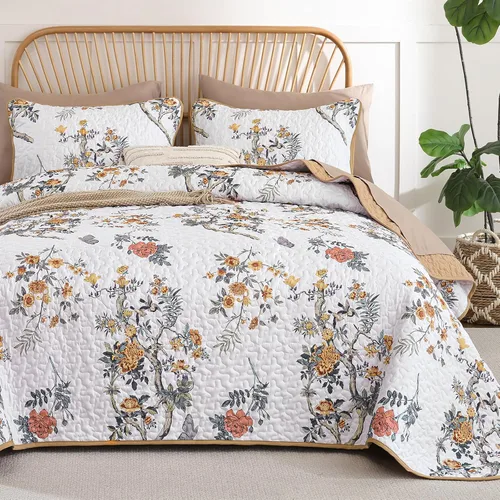 Miniatura 11 de WONGS BEDDING Juego de edredón floral matrimonial, juego de colcha con patrón botánico azul para mujeres, adolescentes y niñas, juego de ropa
