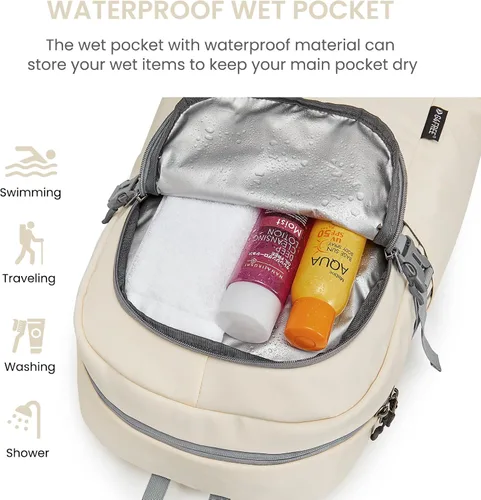 Miniatura 3 de G4Free Mochila de gimnasio para mujer con compartimento para zapatos y bolsillo húmedo, mochila de viaje impermeable, mochila deportiva ligera