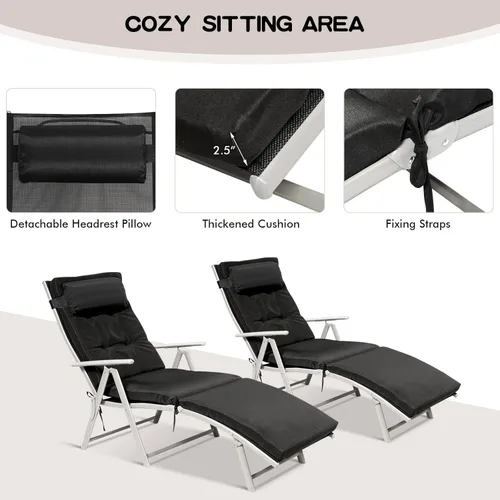 Miniatura 5 de Giantex Tumbona para exterior, silla de playa plegable reclinable con cojín extraíble y almohada para reposacabezas, tumbona de descanso al aire
