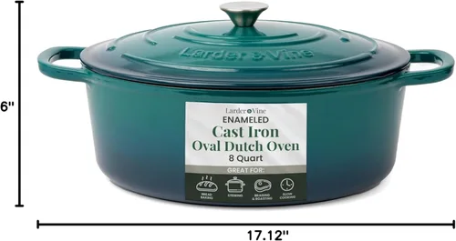 Miniatura 10 de Larder & Vine Olla holandesa de hierro fundido esmaltado de 8 cuartos con tapa, para hornear pan, compatible con todas las placas de cocción y apta