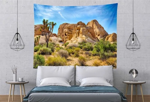 Miniatura 3 de BELECO Tapiz del desierto de Joshua Tree Paisaje, Parque Nacional, árboles extraños, tapiz de montañas rocosas, cielo azul, paisajes naturales