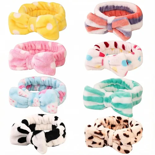 Hishexin Rellenos de Calcetín para Niñas Adolescentes, Paquete de 8 Diademas de Spa con Lazo para el Cuidado de la Piel para Lavar la Cara, Regalos