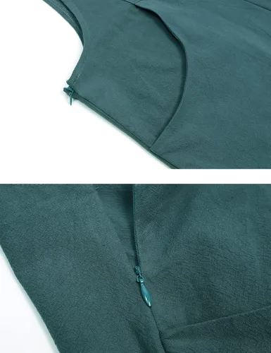 Miniatura 6 de Overol suelto de pierna ancha para mujer, sin mangas, de algodón y lino, con bolsillos