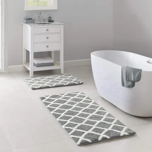 Miniatura 11 de Madison Park Bittman - Alfombra de baño reversible de pelo alto, lujosa, copetuda, absorbente, de secado rápido, diseño geométrico, decoración