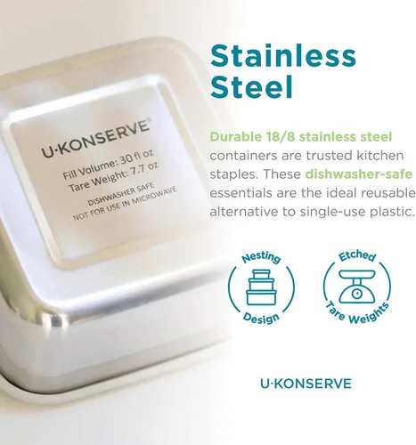 Miniatura 5 de U Konserve Contenedor de Caja Bento de Acero Inoxidable para Almacenamiento de Alimentos, Tapa de Silicona a Prueba de Fugas Apta para Lavavajillas
