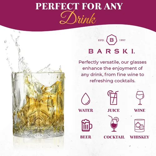 Miniatura 4 de Barski Vasos de whisky con diseño de rocas dobles a la antigua, juego de 2 vasos de cristal DOF, para whisky, bourbon, para agua, bebidas, 10.5