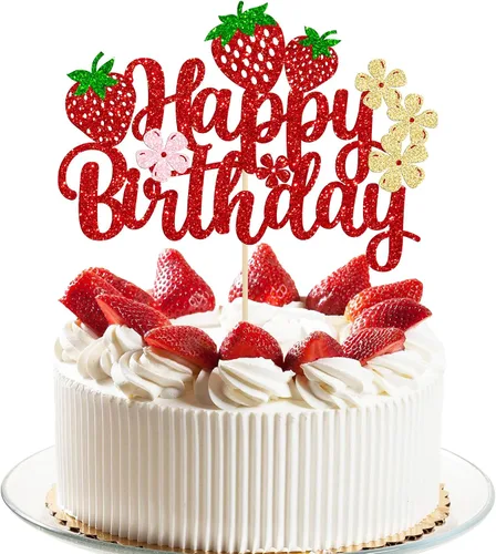 Miniatura 9 de 1 paquete de decoración de pastel de fresa con purpurina para temática de frutas, baby shower, fiesta de cumpleaños de niños, suministros