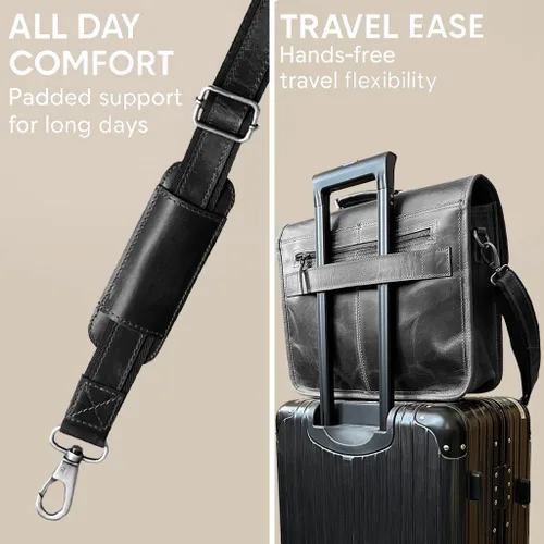Miniatura 5 de RUSTIC TOWN Bolso bandolera de cuero para hombre – Maletín de cuero de grano completo para laptop, bolsa de viaje cruzada de oficina