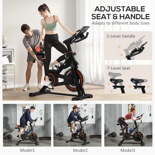 Miniatura 4 de Soozier Bicicleta estática, volante de bicicleta estacionaria interior, altura y resistencia ajustables, con monitor LCD, cómodo cojín de asiento