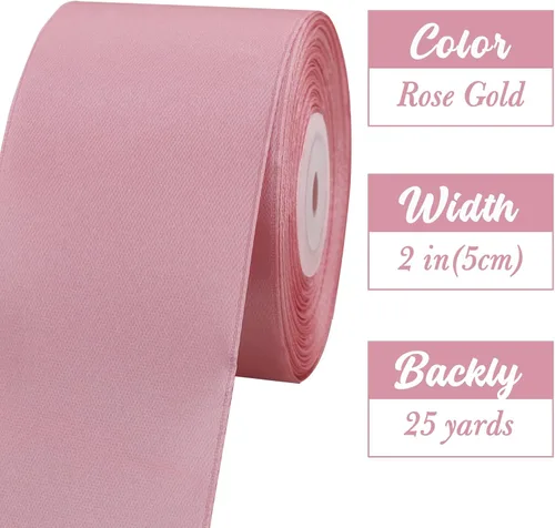 Miniatura 2 de TONIFUL - Cinta de satén de oro rosa de 2 pulgadas x 25 yardas de ancho, rollo de cinta de satén sólida para manualidades, cinta para silla