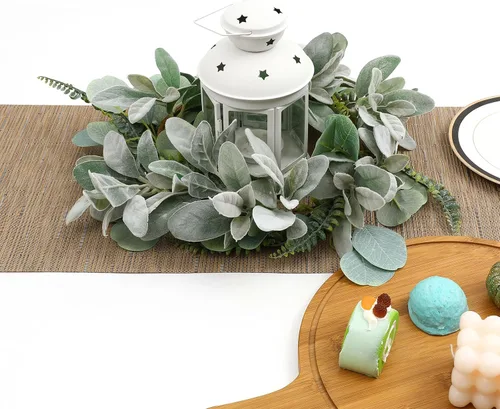Miniatura 3 de SHACOS - Paquete de 2 unidades de 3.6 m de guirnalda artificial de orejas de cordero con hojas de helecho de eucalipto, guirnalda de vegetación
