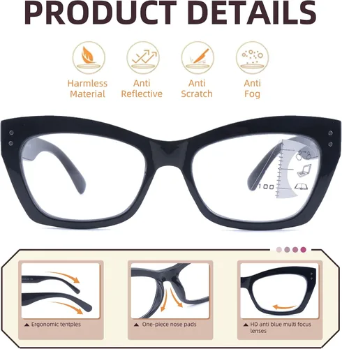 Miniatura 3 de Paquete de 3 lentes de lectura progresivos para mujeres y hombres, elegantes lentes de lectura con bloqueo de luz azul para computadora multifocales