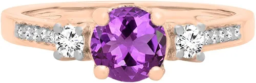 Miniatura 2 de Dazzlingrock Collection Anillo de compromiso de 3 piedras preciosas redondas de 10 quilates y diamantes para mujer, oro rosa