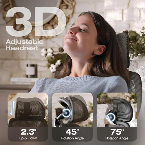 Miniatura 5 de ELABEST X100 Silla de oficina ergonómica de malla con reposapiés, silla de escritorio grande y alta con brazos abatibles 5D, soporte lumbar 3D