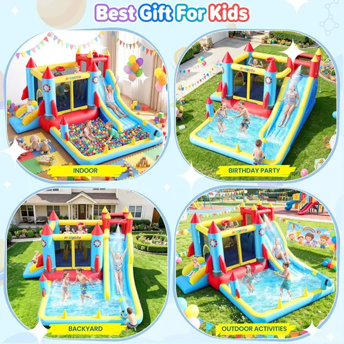 Miniatura 3 de AKEYDIY Casa de Rebote, Castillo Inflable de Rebote con Soplador para Niños de 3-10, Parque Acuático de Casa de Rebote para Exteriores/Interiores