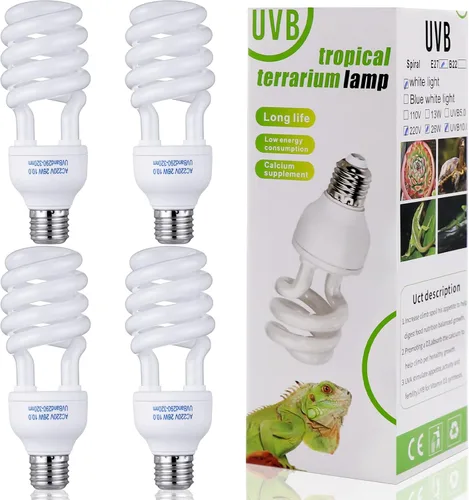 Reginary 4 Uvb Reptile Light 10.0 26 W, Bombilla Uvb para Reptil para Desierto Tropical Sub Tropical Fluorescente Simulación Luz de Color para