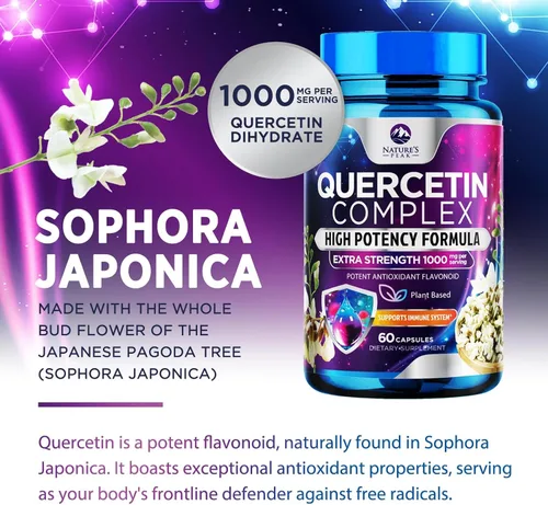 Miniatura 3 de Suplemento de quercetina – Antioxidante extra fuerte para apoyo inmunológico y salud respiratoria – Alta absorción – Quercetina dihidrato 1000 mg