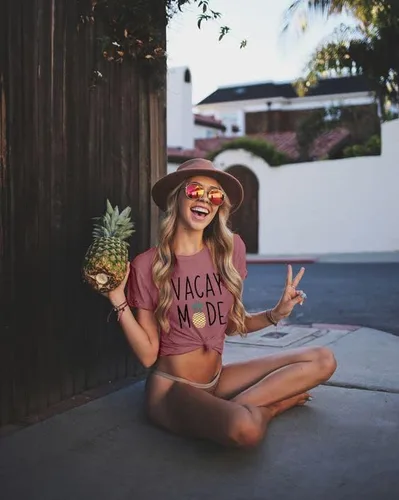 Miniatura 2 de Vacay Mode - Camiseta de manga corta con estampado de piña para mujer