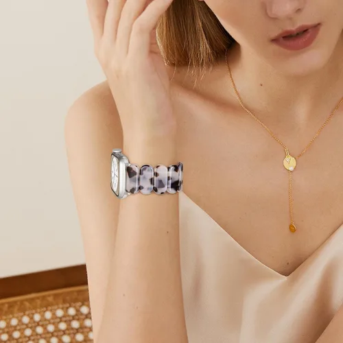 Miniatura 5 de Correa elástica de resina compatible con Apple Watch Series 9 8 SE 7 6 5 4 3 2 1 Ultra 2, elegantes correas de iWatch para mujeres y hombres, bandas